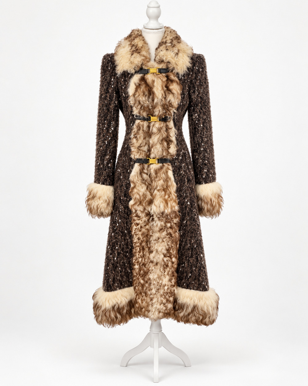 Vintage Dolce & Gabbana Alpaca Wool Mohair Boucle Fur Maxi Coat Size 6